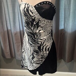City Triangles Strapless Black and White Animal Print Dress